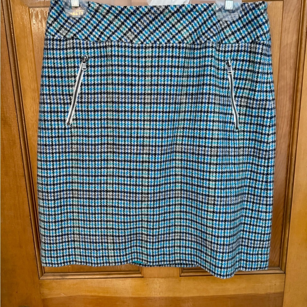 Talbots Blue and Black Plaid Pencil Skirt
